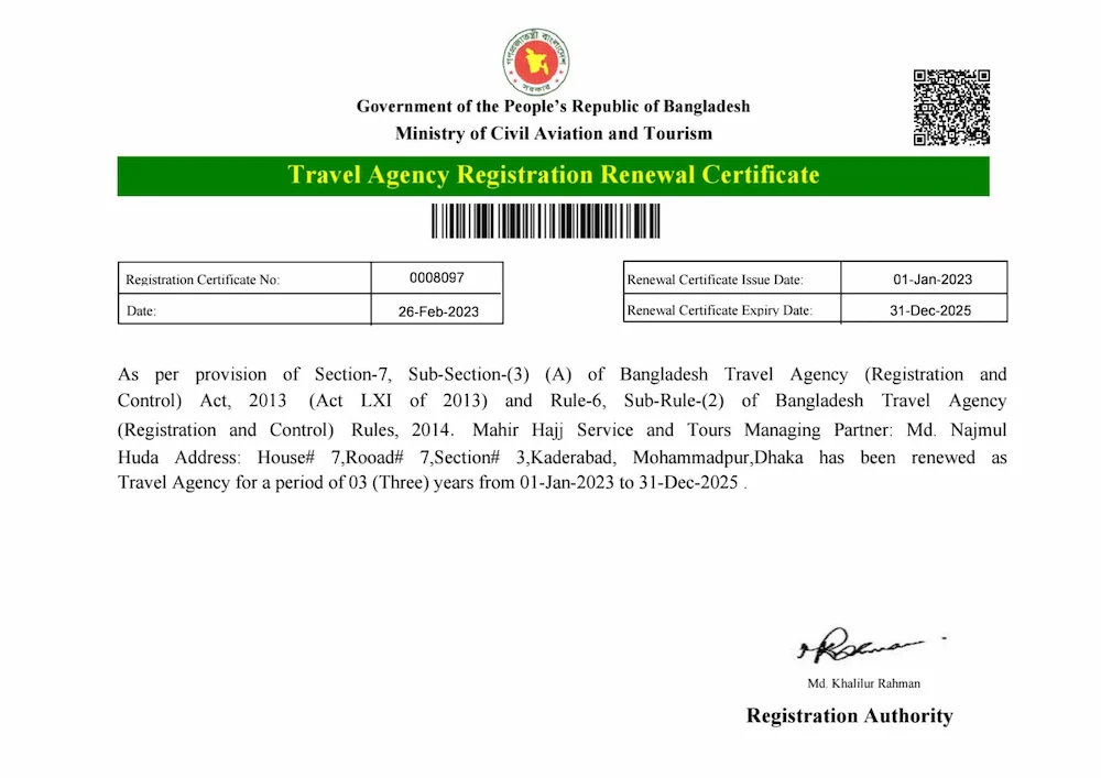 Travel Agency renewal certificate